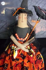 Pattern, Halloween witch, collectible art doll, original, Dumplnragamuffin 359