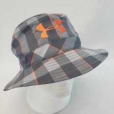 UNDER ARMOUR Gray Sports Plaid BUCKET HAT Checkered Orange M/L