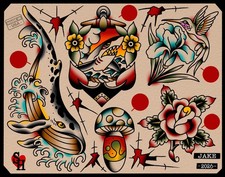 American Traditional Nautical Tattoo Flash Print 11x14