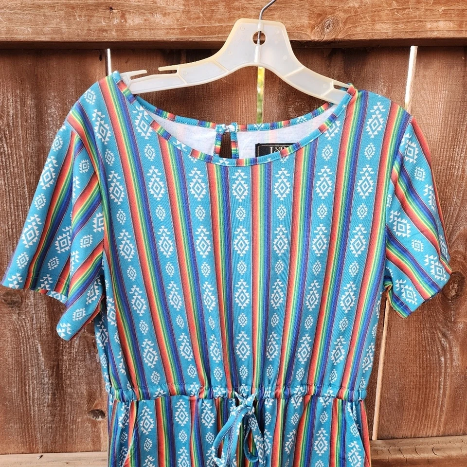 Pantalones Cortos Lucky & Blessed L&B Southwest Serape Rayas Mameluco Turquesa Talla Pequeña Foto 2 de 4