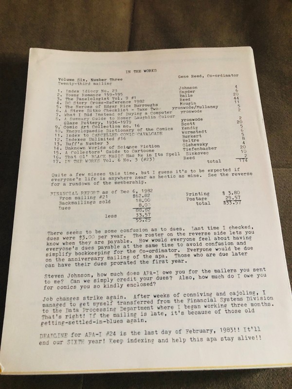 Fanzine APA-I #23 (The Comics Indexing Apa) - 1982 - 17 zines - 174 pages
