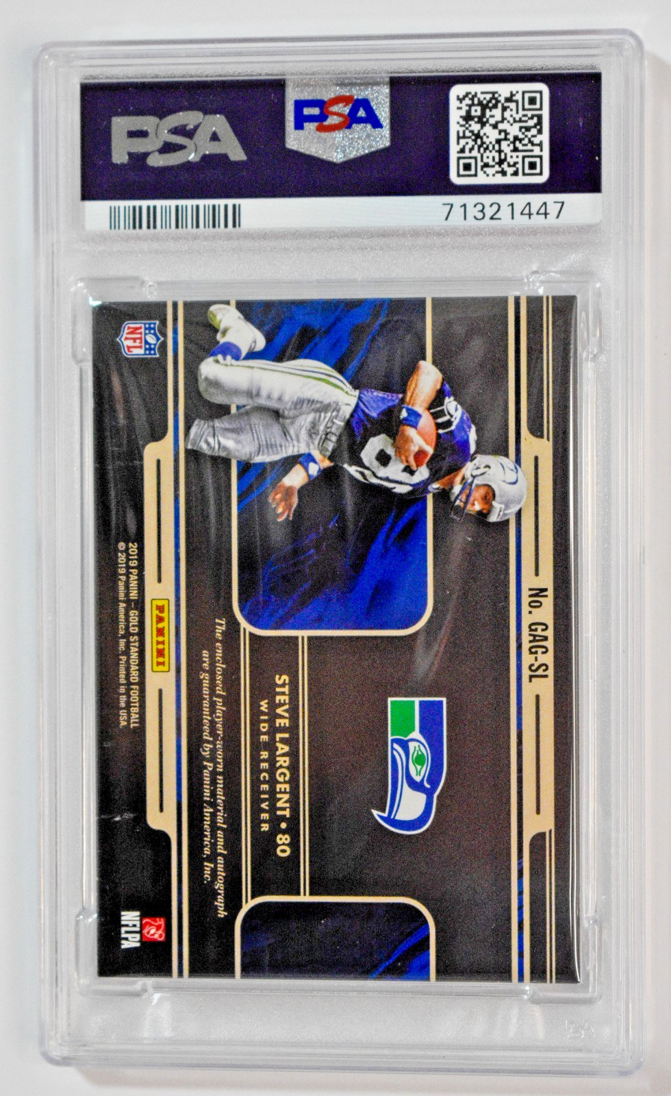 2019 Panini Gold Standard Steve Largent Good Gold /25 Auto Relic PSA 7 Auto 10 view 2