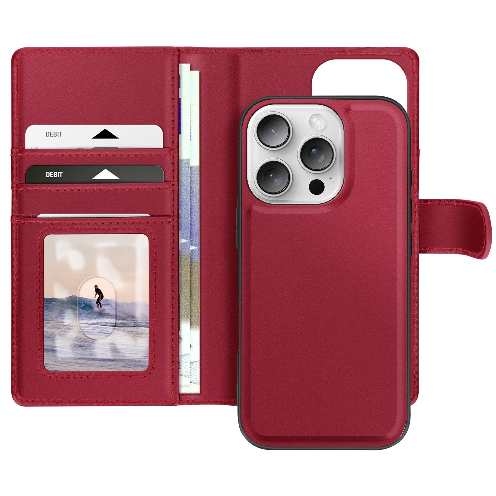 Housse iPhone 16 Pro Max Mayaxess en cuir amovible rouge de haute qualite