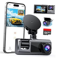 3 Channel WiFi Dash Cam Front and Rear Inside with 64GB SD Card,