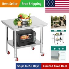 NSF Stainless Steel Table, 30" X 24" Work Table with Wheels, 2 Shelves Metal ...