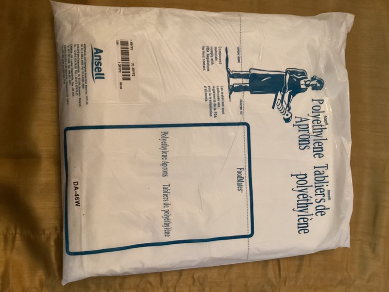 100 Pack - Disposable White Poly Aprons, 28x45 Inches, Die Cut, Bib Style Aprons