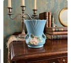 Weller Vase - Matte Blue And Wild Rose - 1930s
