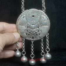 Old Collection Chinese Tibet Silver Carving Fish Lotus Pendant Amulet Ornament