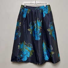 NWT Anthropologie Maeve Rosette Jacquard Midi Skirt In Blue Floral 3D Motif 12
