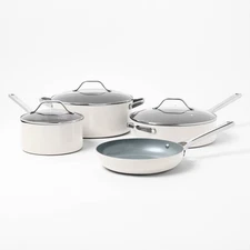 Figmint 7PC Aluminum Cookware Set 450 Degree F Cream Nonstick Ceramic Coated