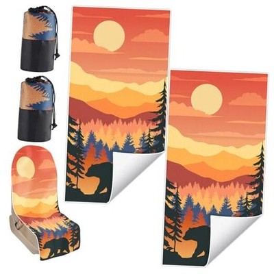  2 Pack Car Seat Towel Covers with Storage Bag Seat Cover Sunset Forest Bear