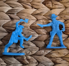Vintage 1960 Cowboy  Indian Western Toy Lot of 2 Blue Plastic Figures