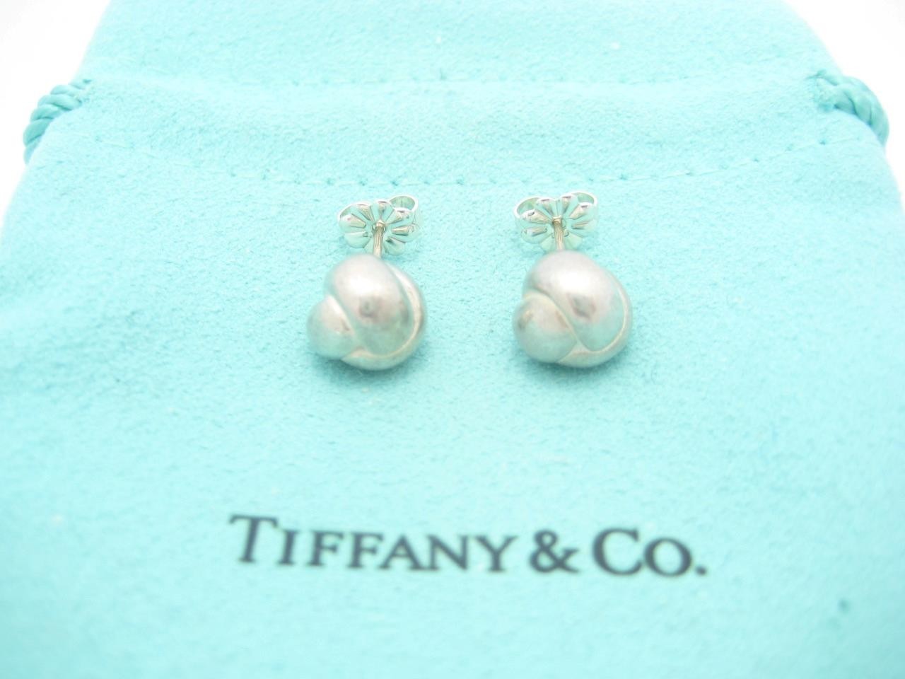 Tiffany & Co. Sterling Silver Love Knot Ball Stud Earrings - Pouch