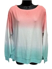Splendid Tie Dye Peach/Teal Long Sleeve Thermal Knit Top Size Medium Crew