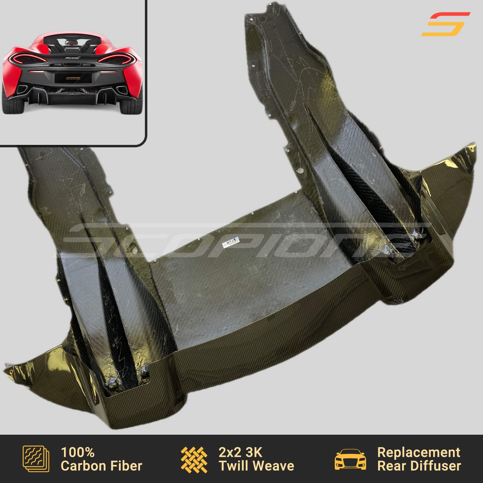 Scopione Carbon Fiber Lower Rear Bumper Diffuser for McLaren 540C 570S 570GT