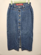 Vintage No Excuses Women's Denim Body-con Midi Skirt, Sz 11/12, Blue Medium Wash