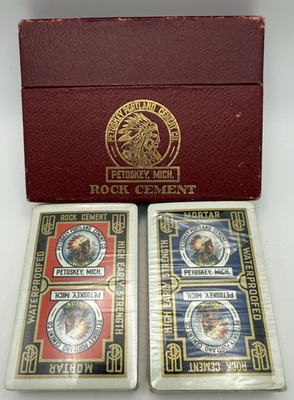 #ad Antique Playing Cards Adv Petoskey Portland Cement USPCC Double Pack Sealed $79.00