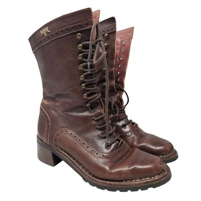 Pikolinos 36 Brown Leather Lace Up Boot Western Whimsygoth Cottage Boho 