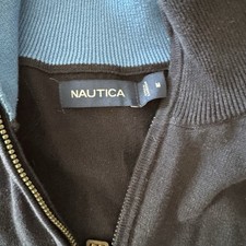 Nautica Men's Sweater Size Large Navy Blue Lt Blue Striped Long Sleeve 1/4 Zip
