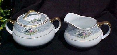 PAUL MULLER - SELB -BAVARIA -SUGAR BOWL & CREAMER with GRAY SCALE & BIRD Pattern