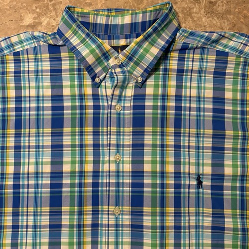 Polo Ralph Lauren Shirt Mens 2XB Big 2X Blue Colorful Plaid Performance Button