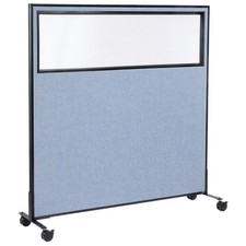 60-1/4"W x 63"H Mobile Office Partition Panel with Partial Window Blue