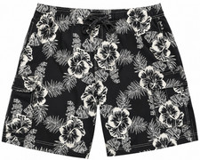 Ocean Pacific OP Men's Black White Floral Swim Trunks Board Shorts