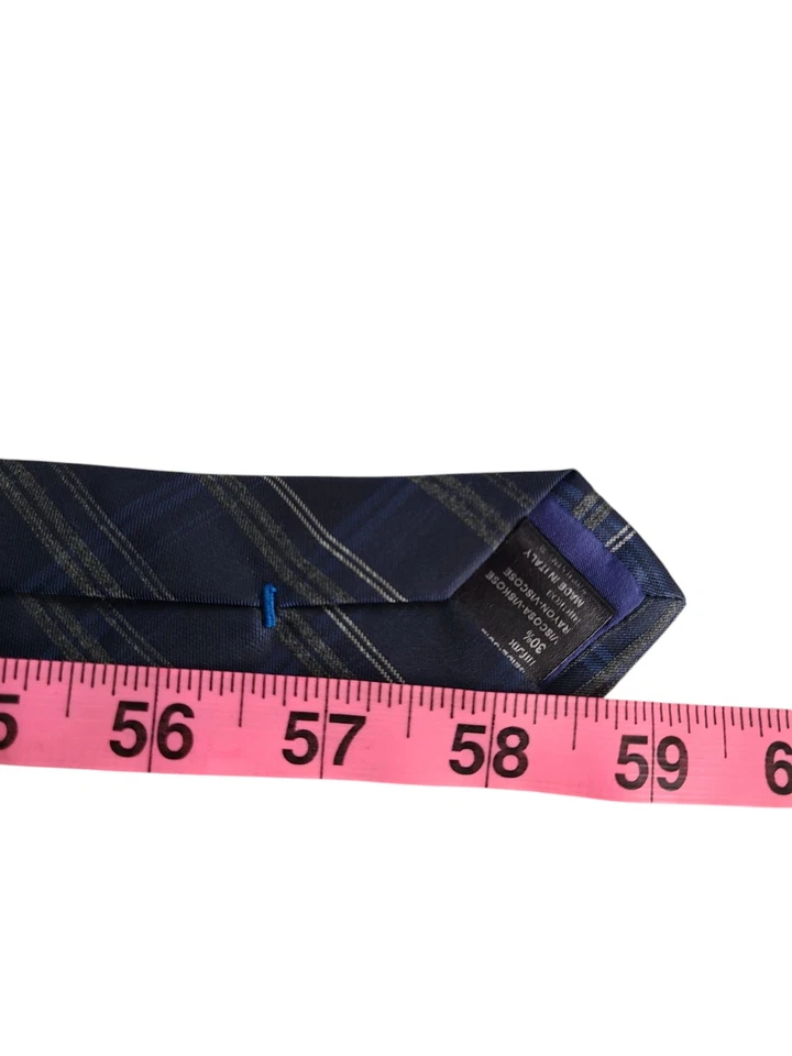 13A) CORBATA HUGO BOSS FLACA AZUL CUADROS SEDA VISCOSA MEZCLA HECHA EN ITALIA  Foto 4 de 4