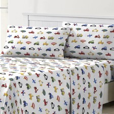 Kids Sheet Set Lightweight Microfiber Bedding Twin 10 Inch Pocket Blue Truck Car
