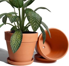 vensovo 20CM Clay Pot for Plant with Saucer - 2 Pack Large Terra Cotta Plant Po