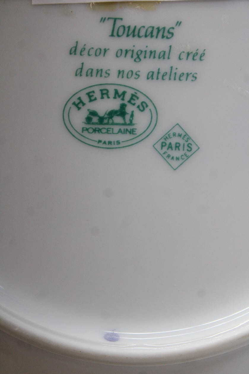 Hermes Toucan Floral Printed Porcelain Single Small Plate White 6" x 6" thumbnail 4