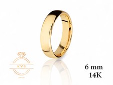 14K Yellow Gold 6mm Domed Beveled Wedding Band Ring - Comfort Fit Matte Brushed