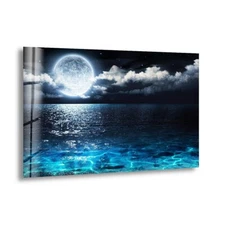 Moon Over The Ocean Glass Wall Art