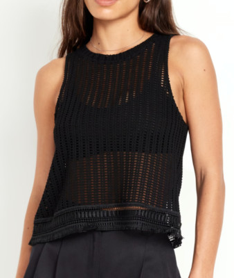 NEW!!! Old Navy Women's Black Jack Relaxed Open Crochet Knit Sweater Tank Top XL