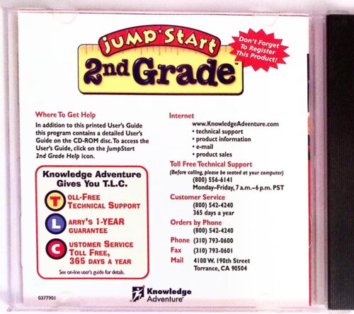 JUMP START: LEARNING SYSTEM 2ND GRADE PC CD-ROM 1996, KNOWLEDGE ADVENTURE CD5288 - Picture 3 of 4