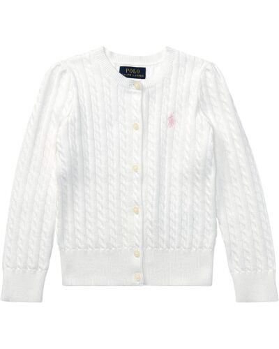 NWT Polo Ralph Lauren Girls 4 White Cable Knit Cotton Cardigan - Afbeelding 1 van 4
