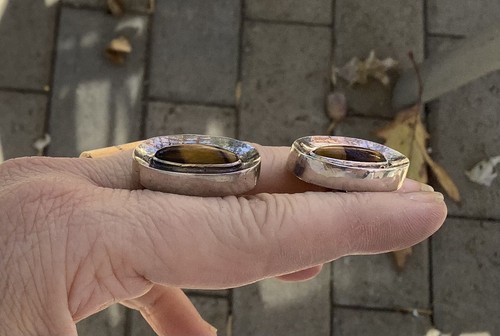 FINE VINTAGE ANTONIO PINEDA MEXICAN STERLING/TIGER EYE CUFFLINKS! - Picture 5 of 6