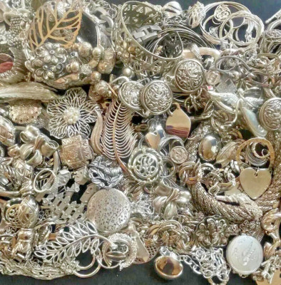 1 pound Silver Tone- Metal Jewelry Lot - SCRAP  BULK  BUY-#FT33