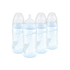 NUK Smooth Flow Anti Colic Baby Bottle, 10 oz, 4 Pack, Blue Elephant