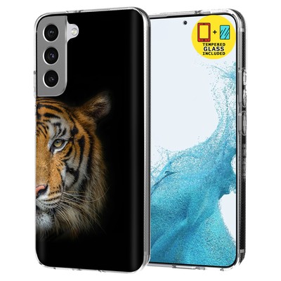 Case for Samsung Galaxy S22 5G,Tiger Photo Print,w/ Glass Protector,USA