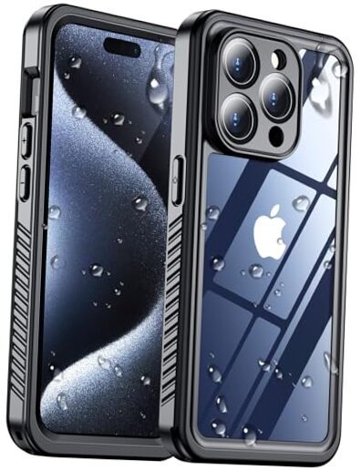2024 New Designed for Case Waterproof, [Built-in iPhone 15 Pro Max Black/Clear