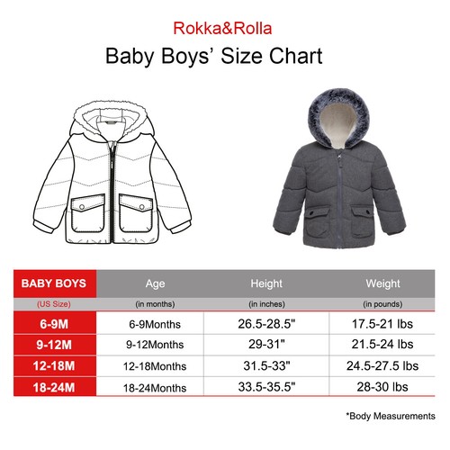 Rokka&Rolla Baby Boys' Soft Mini Fur Lined Puffer Jacket Hooded Winter Coat - Picture 4 of 38