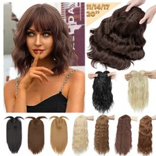 Real Curly Clip in Full Head Topper Hair Extensions with Bangs Hairpiece Thick