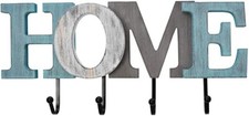 Rustic Wood Home Sign for Wall Decor, Decorative Wooden Cutout Word With Hook