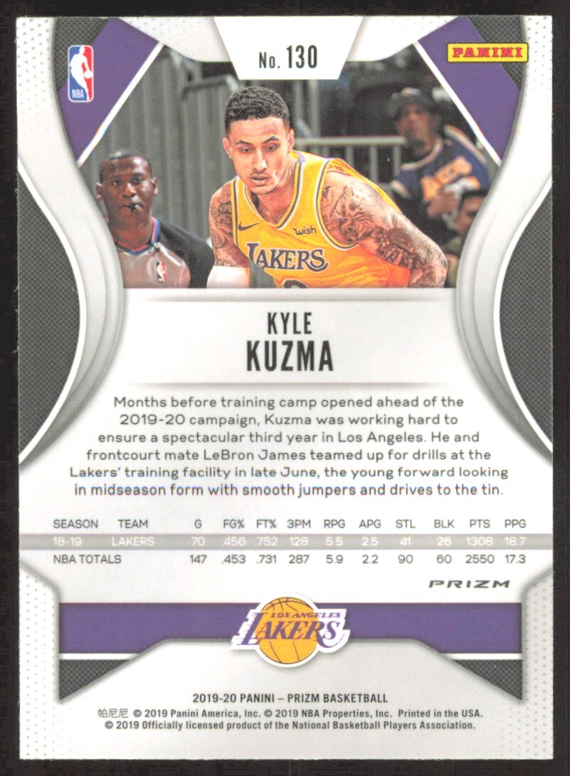 2019-20 Panini Prizm Ruby Red Wave Kyle Kuzma Los Angeles Lakers