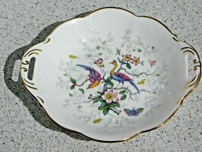 COALPORT BONE CHINA SCHALE MIT ZWEI GRIFFEN VOGEL BLUME INSEKTEN DESIGN