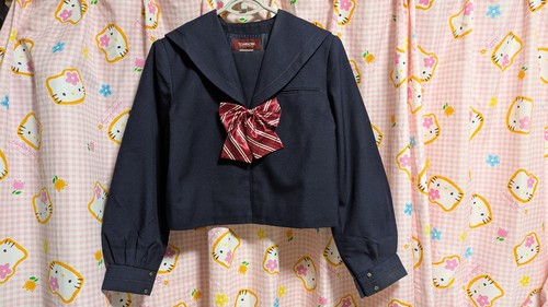 E144^_^ Japanese SchoolGirl Uniform Pinafore/Jumper Skirt with Sailor Set! Excel - Picture 3 of 12