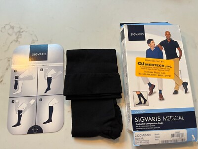 Sigvaris Essential 232 Black knee High Men's Compression Socks sz ML 20-30 mmHg