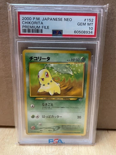 PSA 10 Pokemon Chikorita 152 Premium File Neo 1 Promo Japanese Graded Card