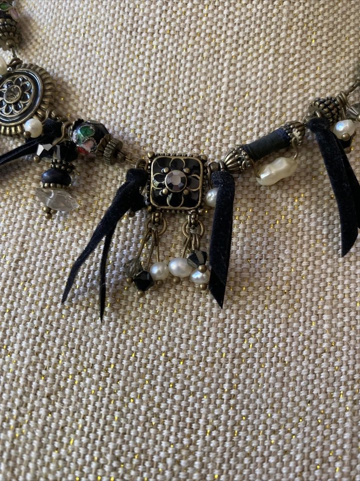 ¡Collar de perlas Les Nereides oro y esmalte negro! estilo vintage años 90 Foto 3 de 4